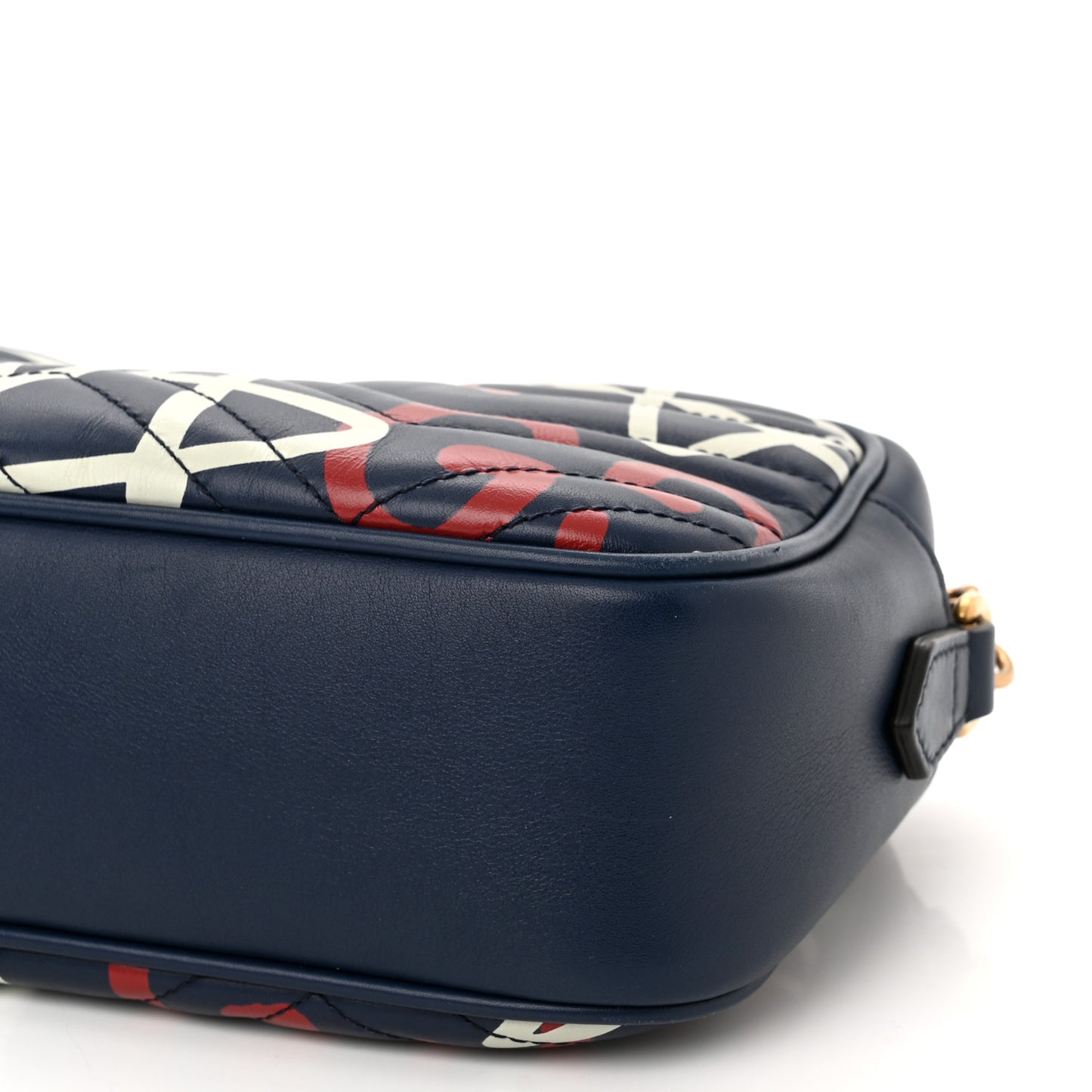 Calfskin Matelasse GucciGhost Small GG Marmont Chain Shoulder Bag Blue Agata Hibiscus Red