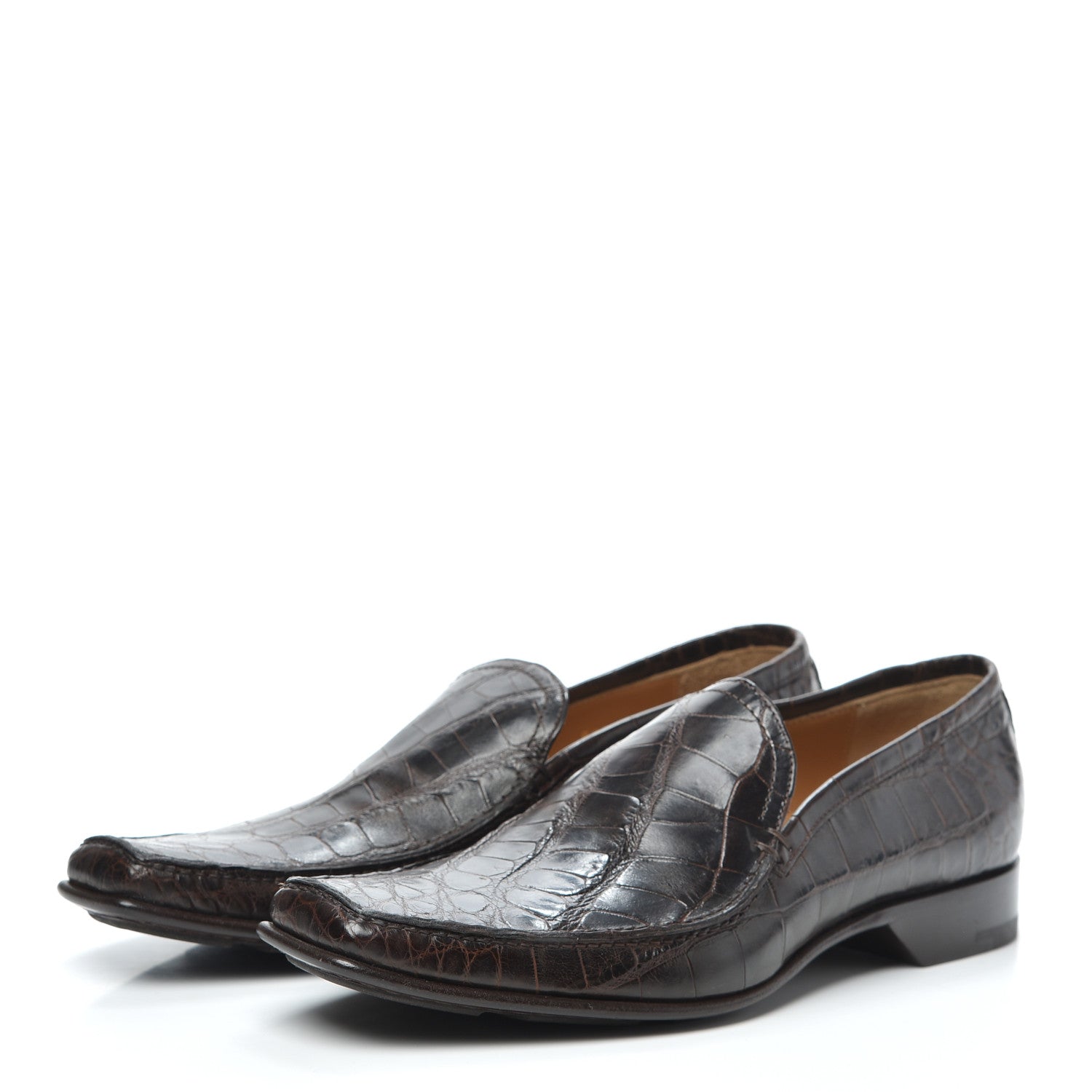 Louis Vuitton Calfskin Crocodile Embossed Mens Loafers 8 Brown 3 of 7