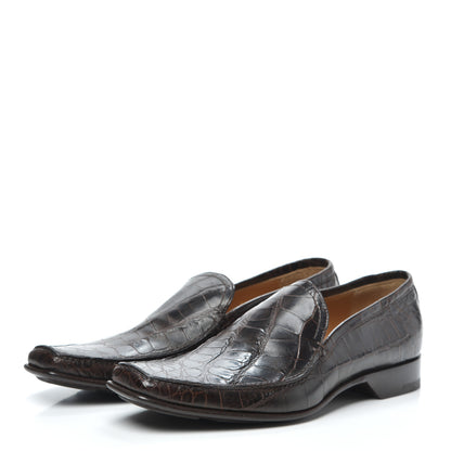 Louis Vuitton Calfskin Crocodile Embossed Mens Loafers 8 Brown 3 of 7