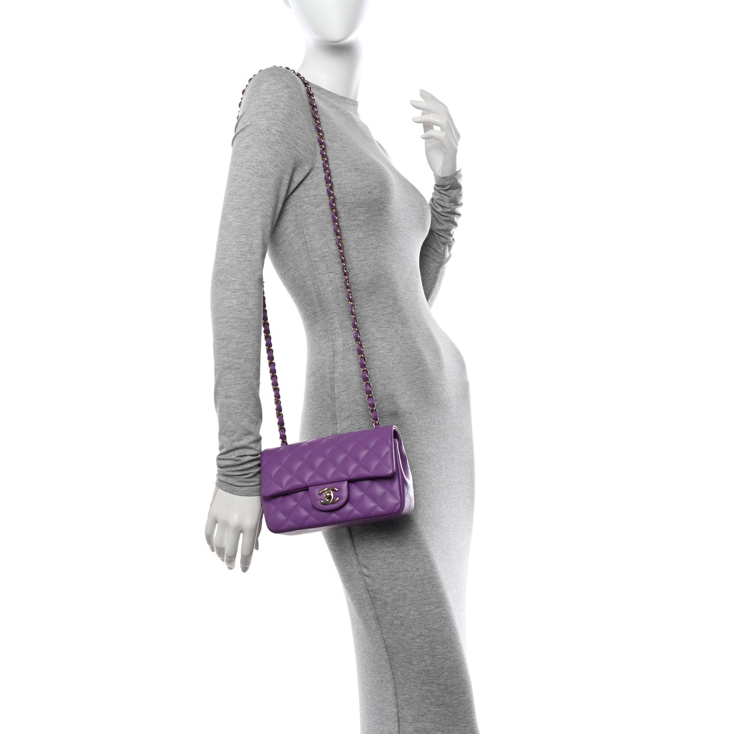 Lambskin Quilted Mini Rectangular Flap Purple