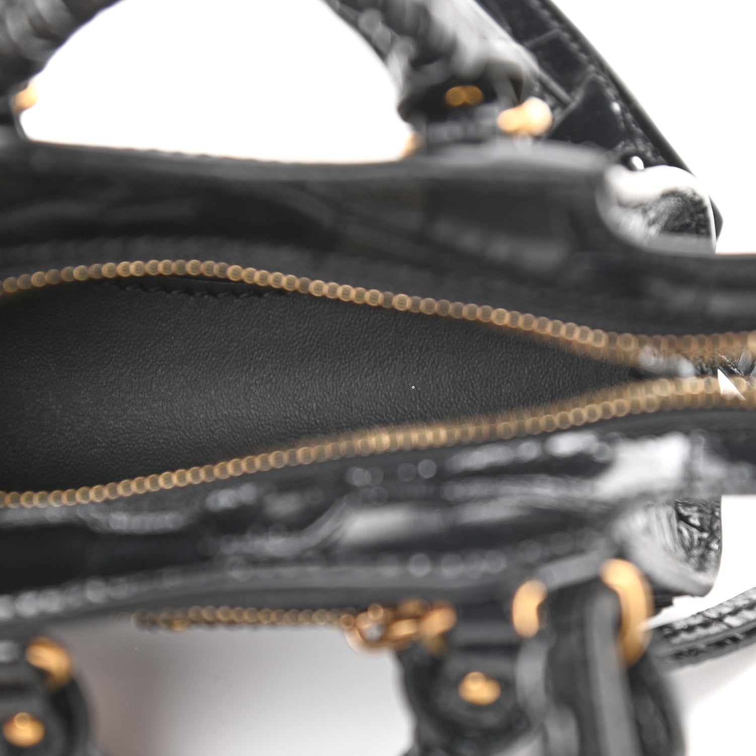Balenciaga Shiny Supple Calfskin Crocodile Embossed Neo Classic Gold Hardware Super Nano City Crossbody Black 5 of 8