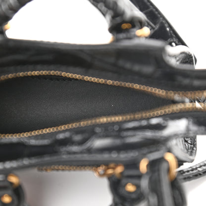 Balenciaga Shiny Supple Calfskin Crocodile Embossed Neo Classic Gold Hardware Super Nano City Crossbody Black 5 of 8