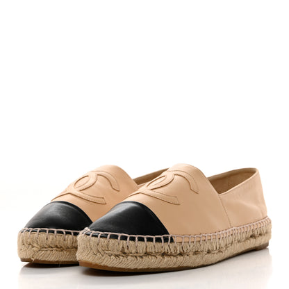 Chanel Lambskin CC Espadrilles 38 Beige Black 3 of 9