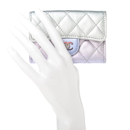 Chanel Gradient Metallic Calfskin Quilted Flap Card Holder Wallet Silver Blue Yellow Purple 2 of 8