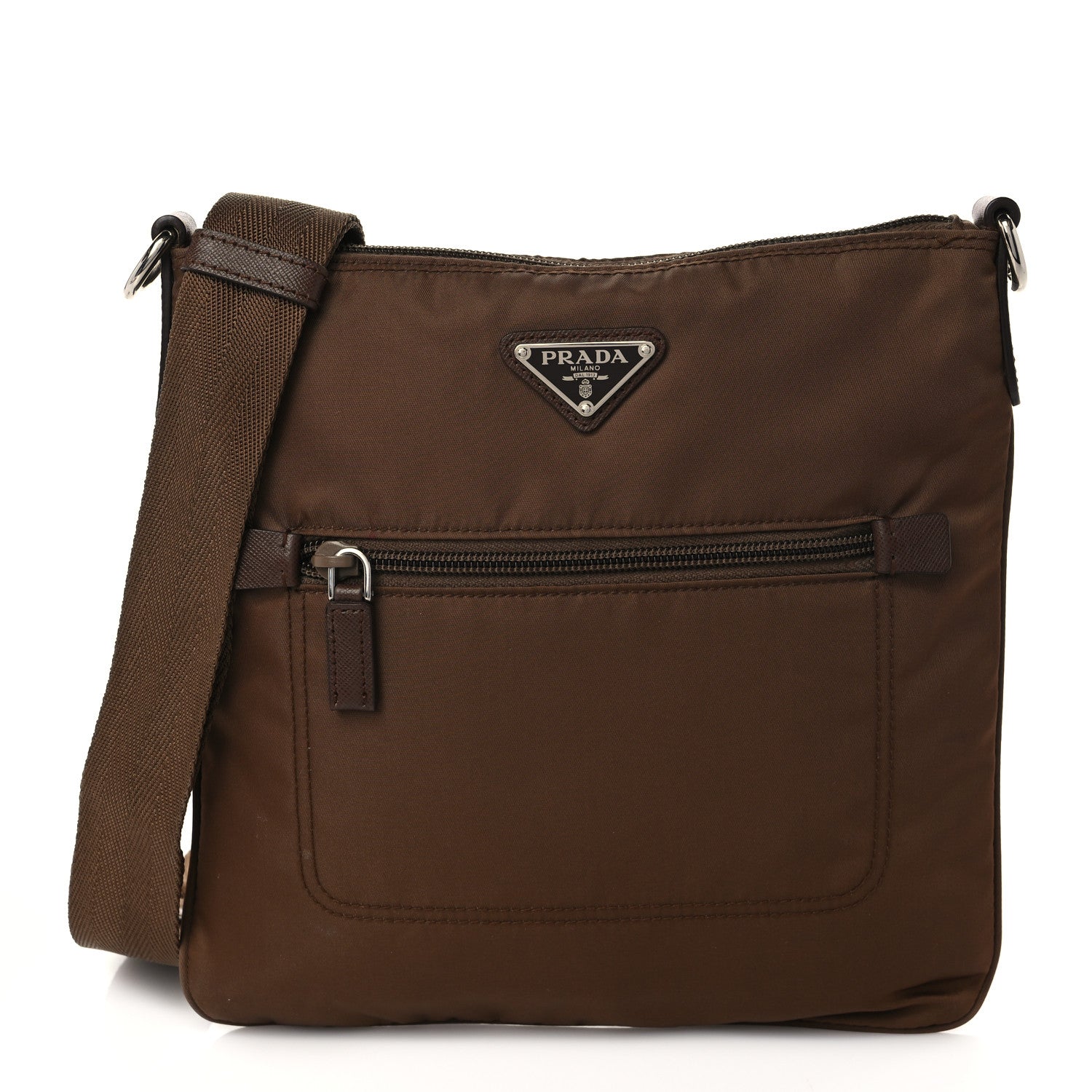 Prada Tessuto Nylon Saffiano Flat Messenger Bag Brown 1 of 7