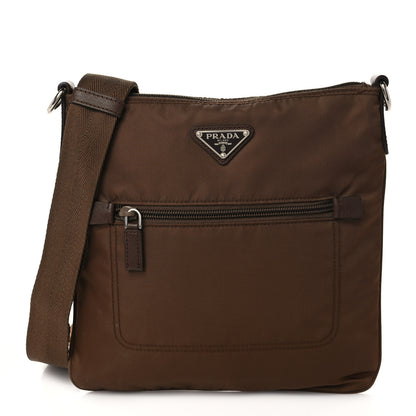 Prada Tessuto Nylon Saffiano Flat Messenger Bag Brown 1 of 7