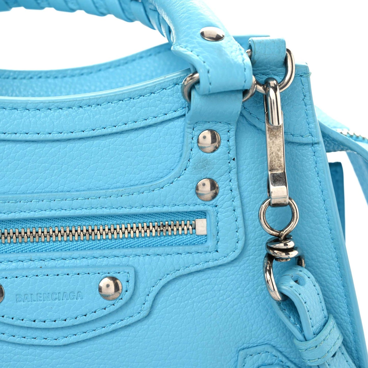 Grained Calfskin Neo Classic Silver Hardware Mini City Azur