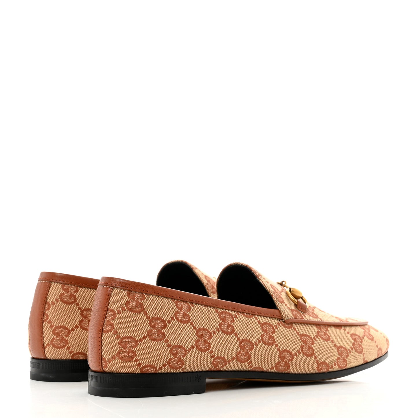 Canvas GG Monogram Horsebit Womens Jordaan Loafers 37.5 Beige Ruggine