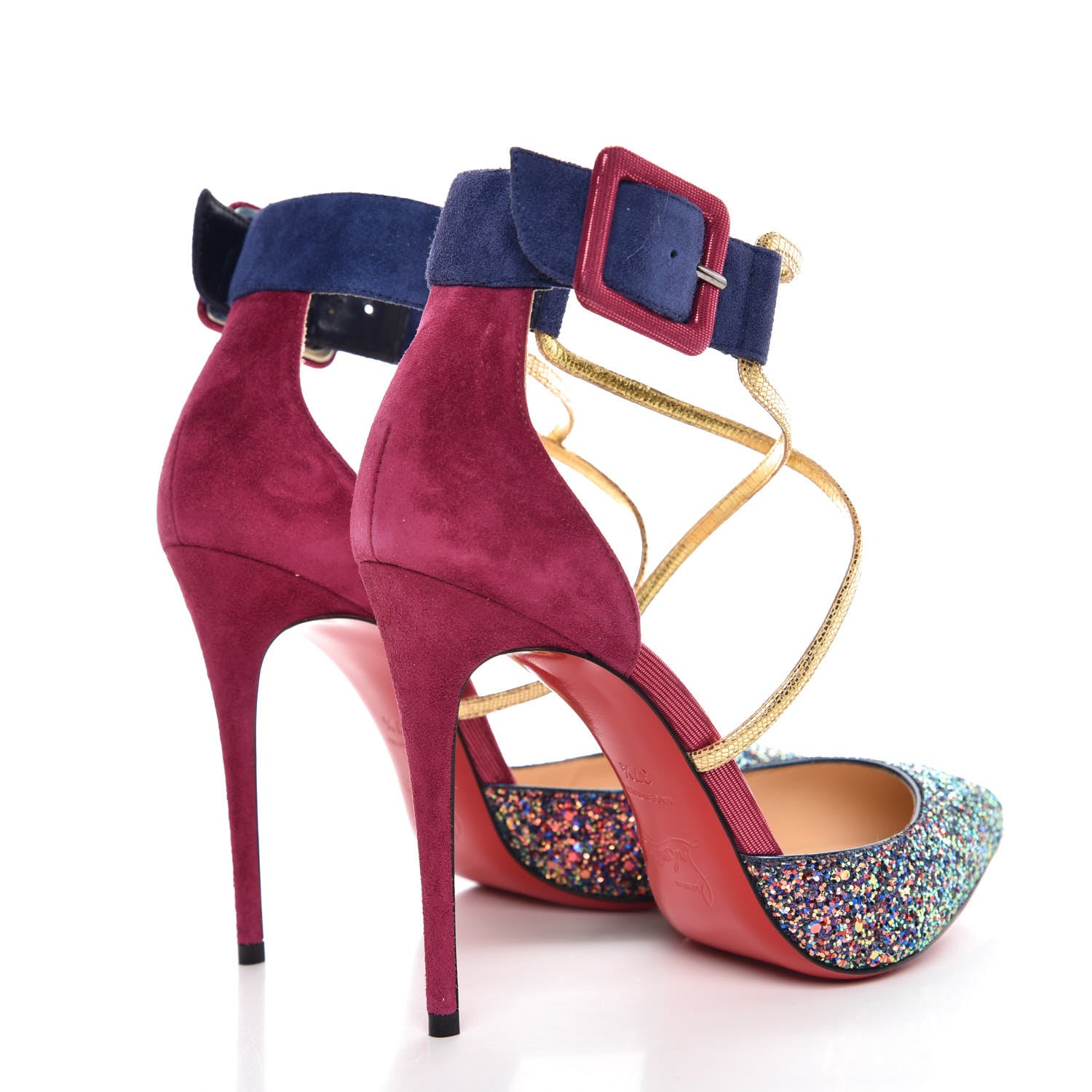 Christian Louboutin Veau Velours Glitter Dragonfly Suzanna 100 Pumps 37.5 China Blue 4 of 8