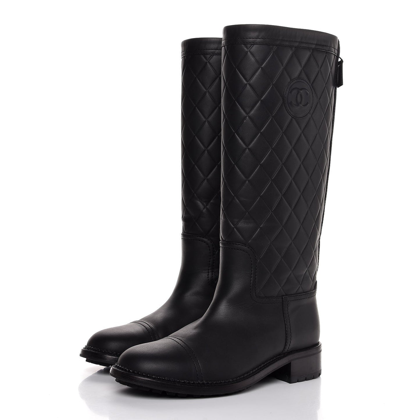 Oily Calfskin Quilted High Boots 40 Black