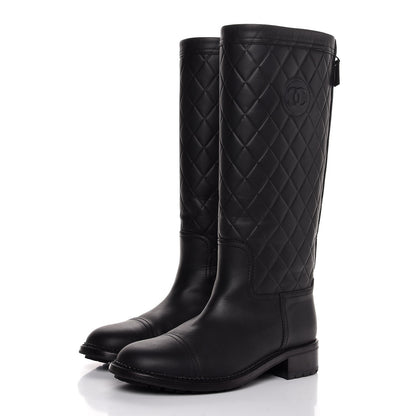 Chanel Oily Calfskin Quilted High Boots 40 Black 3 of 6