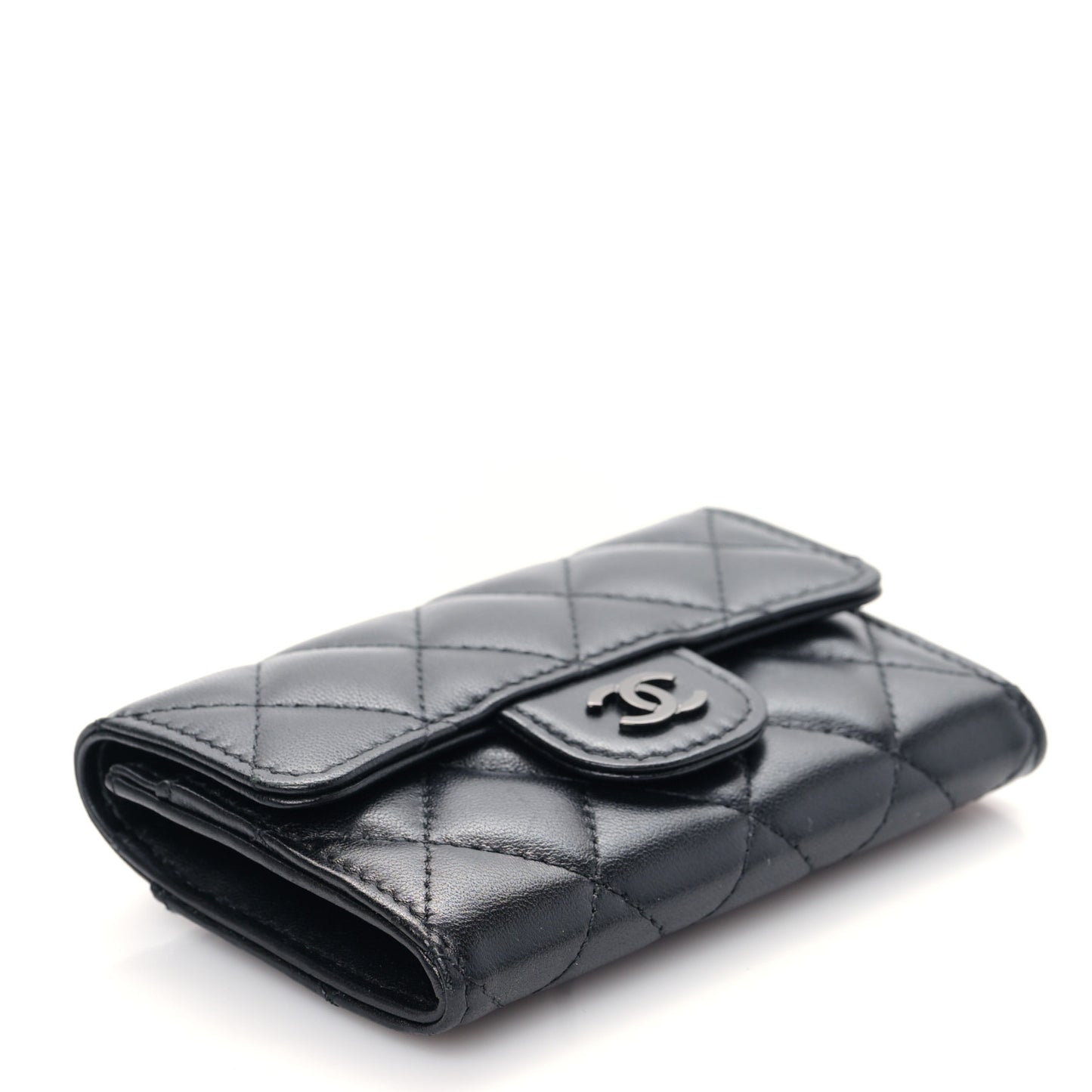 Lambskin Quilted Flap Card Holder Wallet So Black
