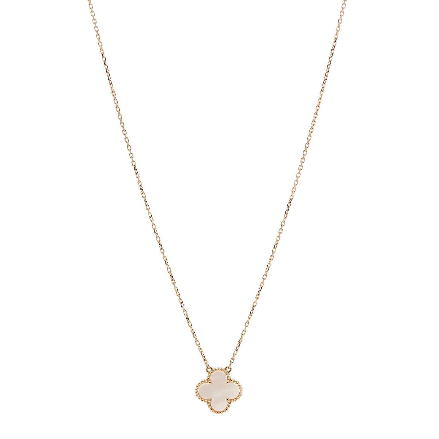 Van Cleef & Arpels 18K Yellow Gold Mother of Pearl Vintage Alhambra Pendant Necklace 1 of 6