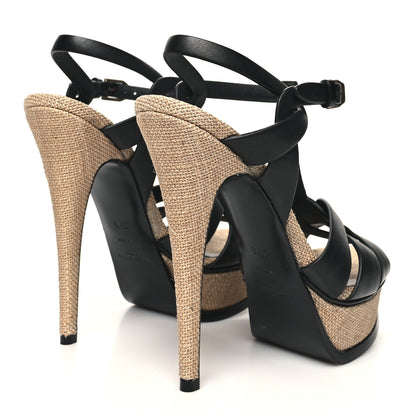 Saint Laurent Calfskin Canvas Tribute 105 Platform Sandals 37.5 Black 4 of 10