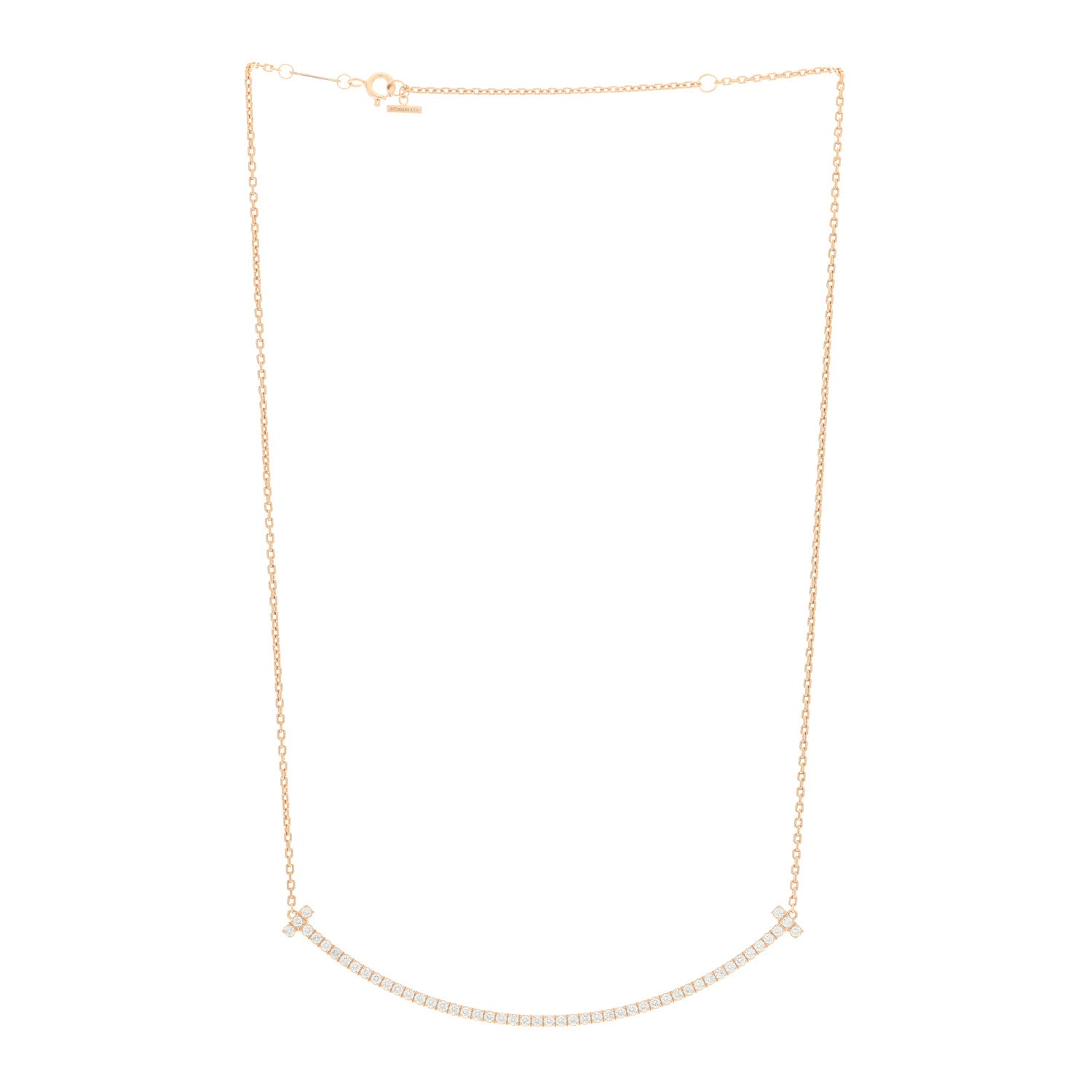Tiffany 18K Rose Gold Diamond Extra Large T Smile Pendant Necklace 2 of 3