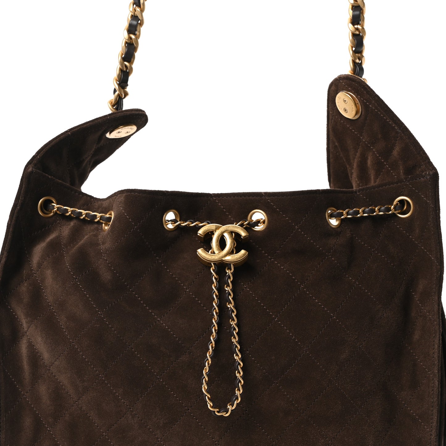 Suede Quilted Medium Chanel 25 Handbag Dark Brown