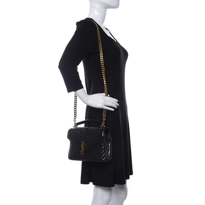 Saint Laurent Cracked Shiny Calfskin Matelasse Chevron Monogram Medium College Bag Black 2 of 11