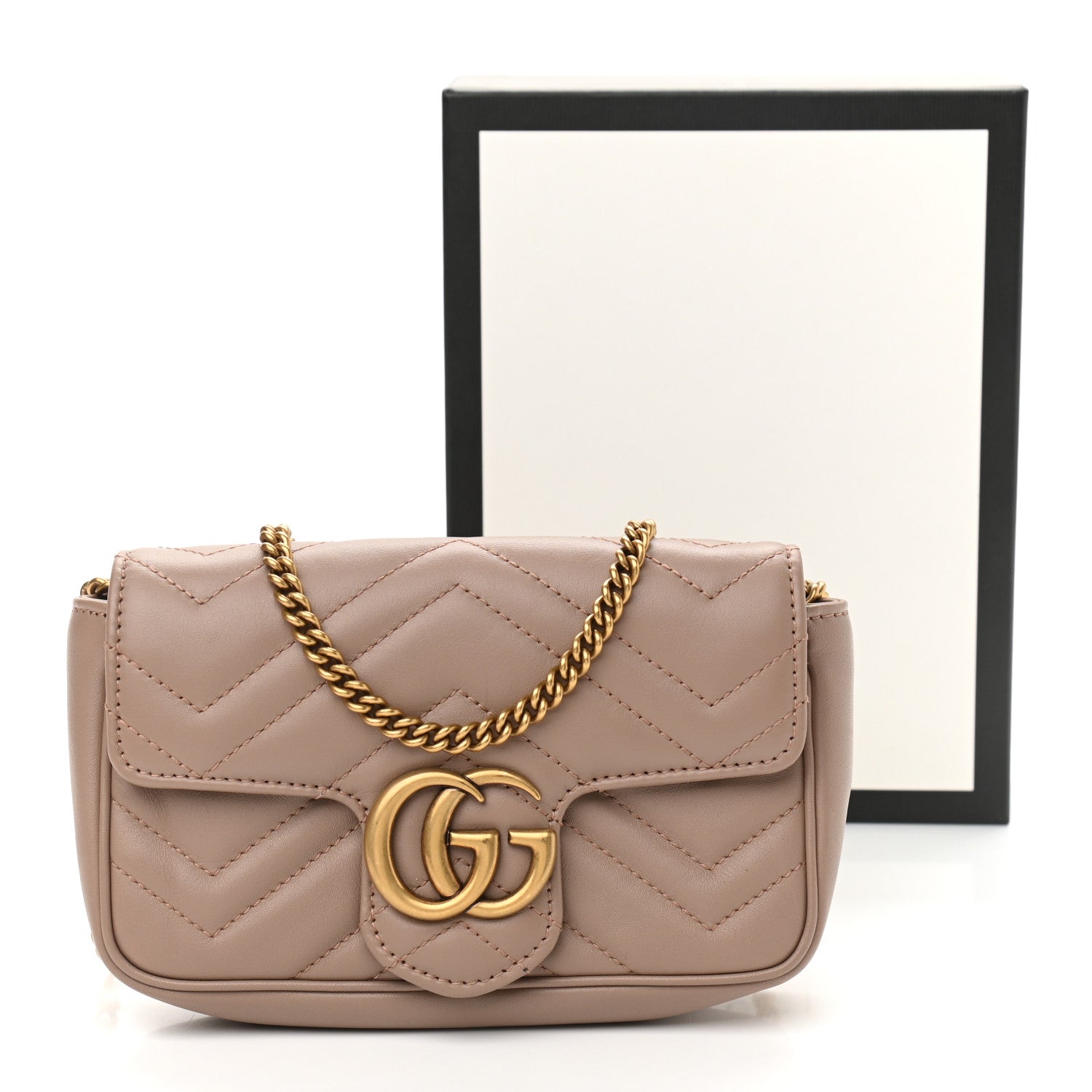 Gucci Calfskin Matelasse Super Mini GG Marmont Shoulder Bag Porcelain Rose 13 of 13