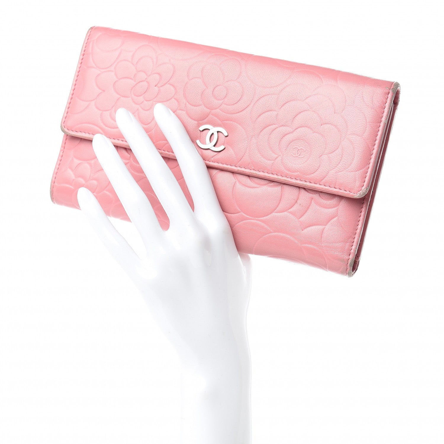 Chanel Lambskin Embossed Camellia Large Gusset Flap Wallet Pink 2 of 16