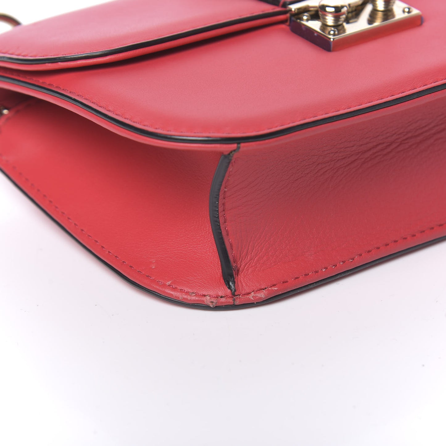Vitello Small Glam Lock Rockstud Flap Red