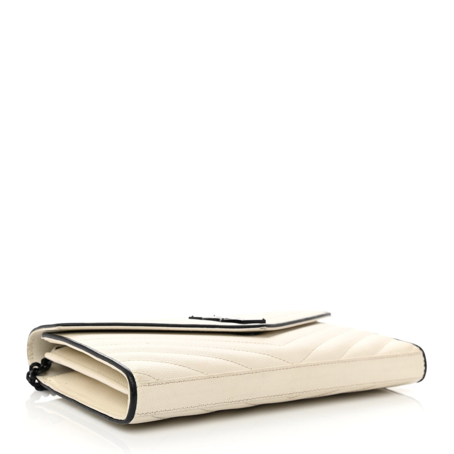 Saint Laurent Grain De Poudre Matelasse Monogram Chain Wallet White Black 4 of 17
