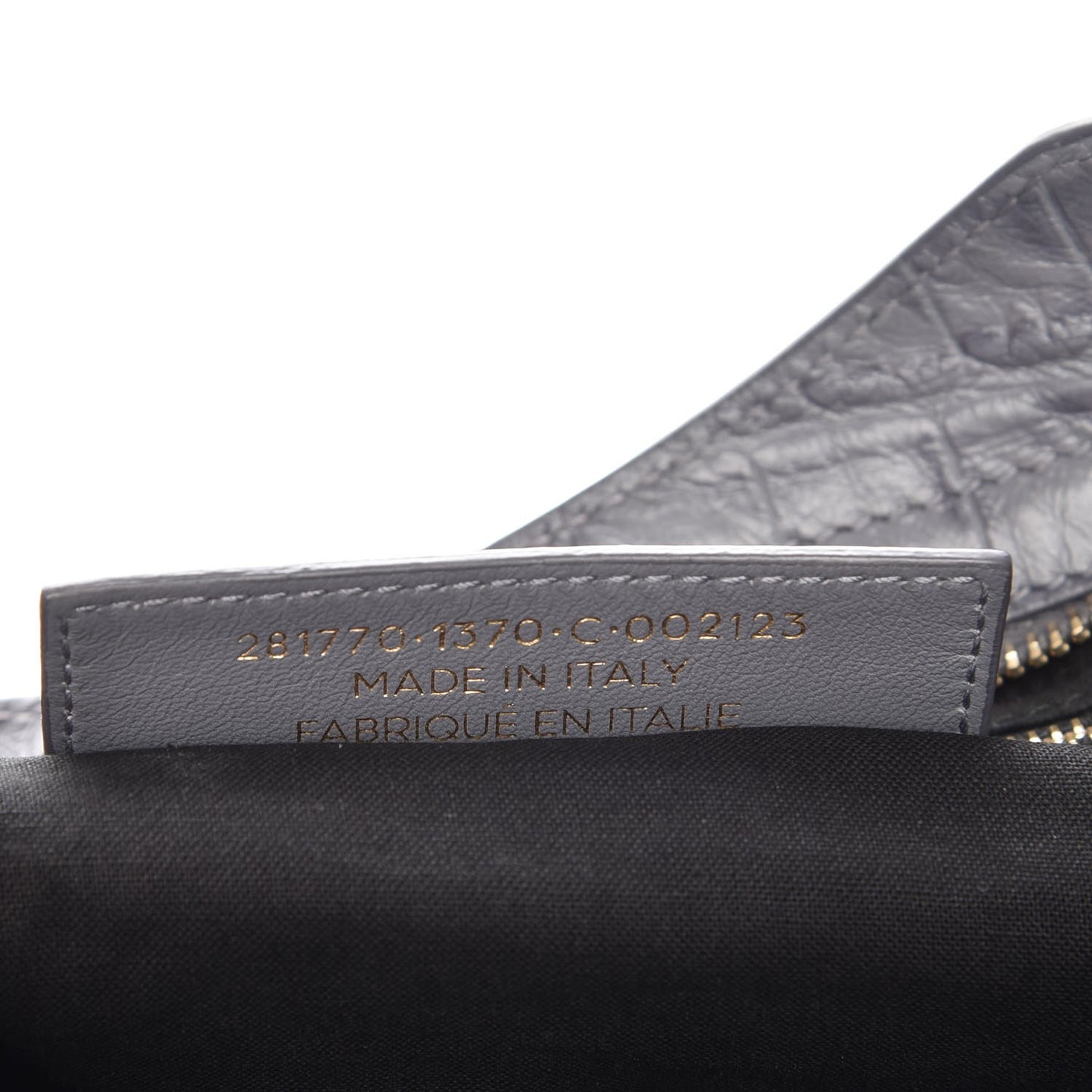 Calfskin Crocodile Embossed Giant 12 Gold Hardware City Gris Beton