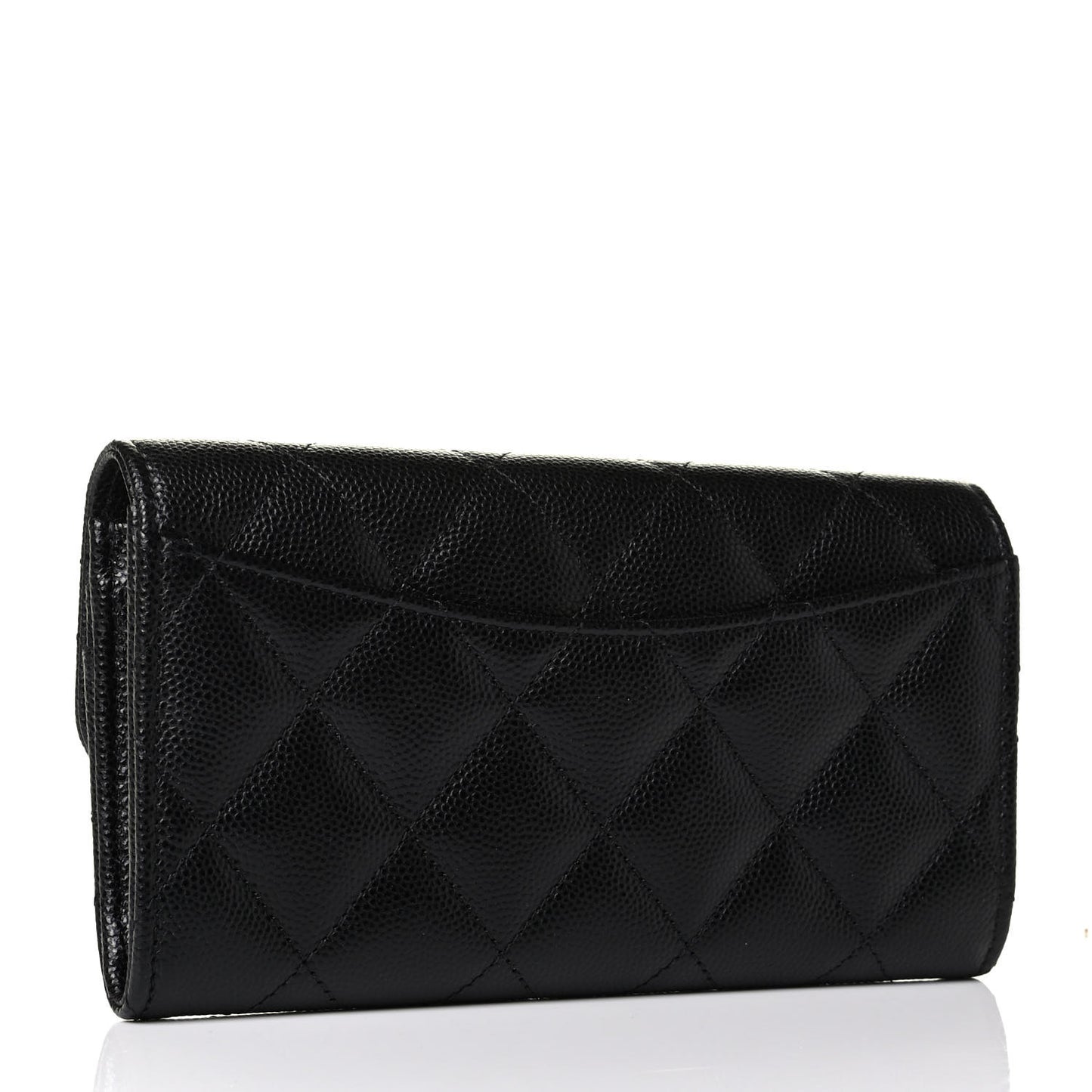 Caviar Quilted Medium Gusset Flap Wallet Black