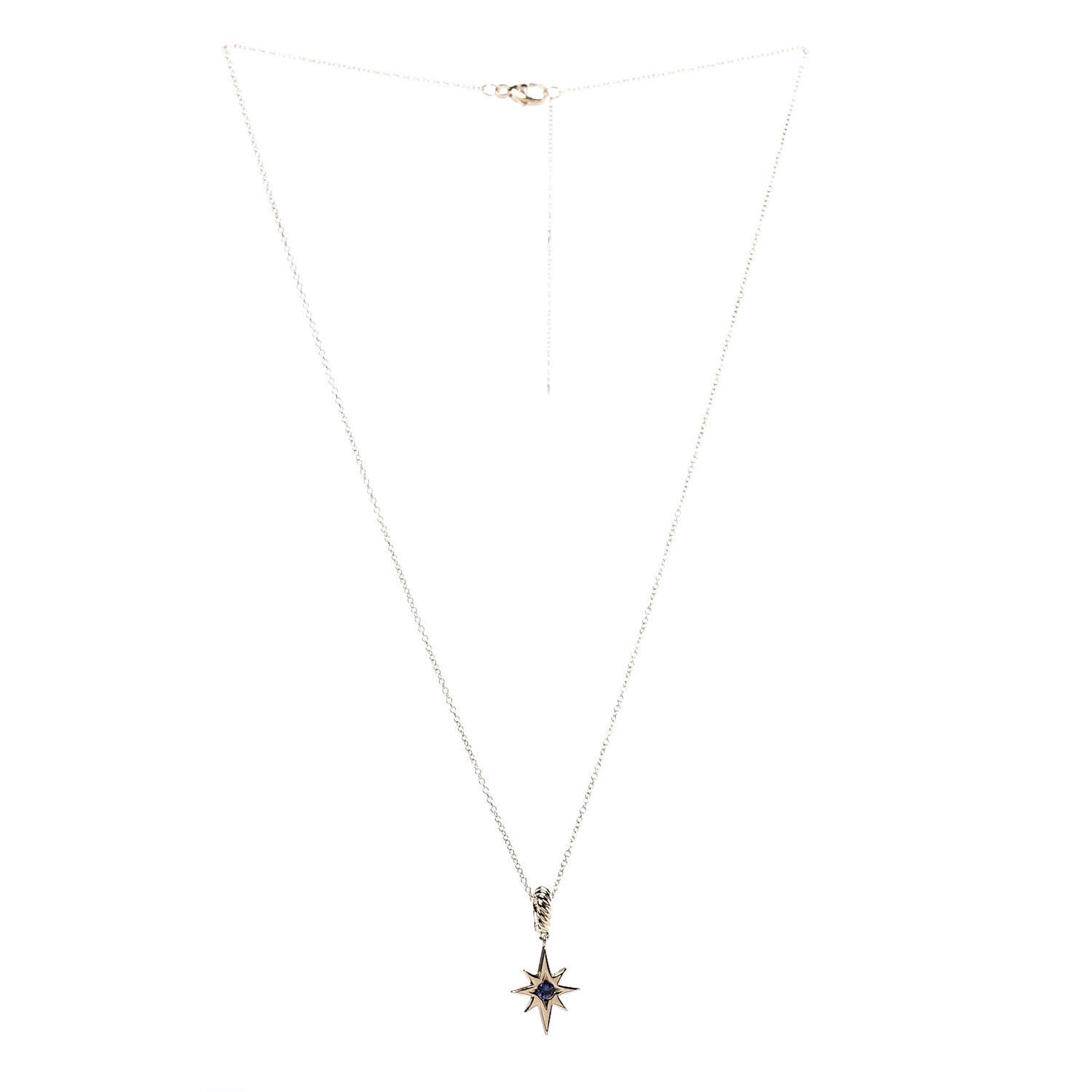 18K Yellow Gold Sapphire North Star Birthstone Charm Pendant Necklace