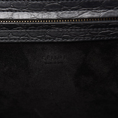 Celine Crocodile Embossed Calfskin Medium Phantom Luggage Black 6 of 8