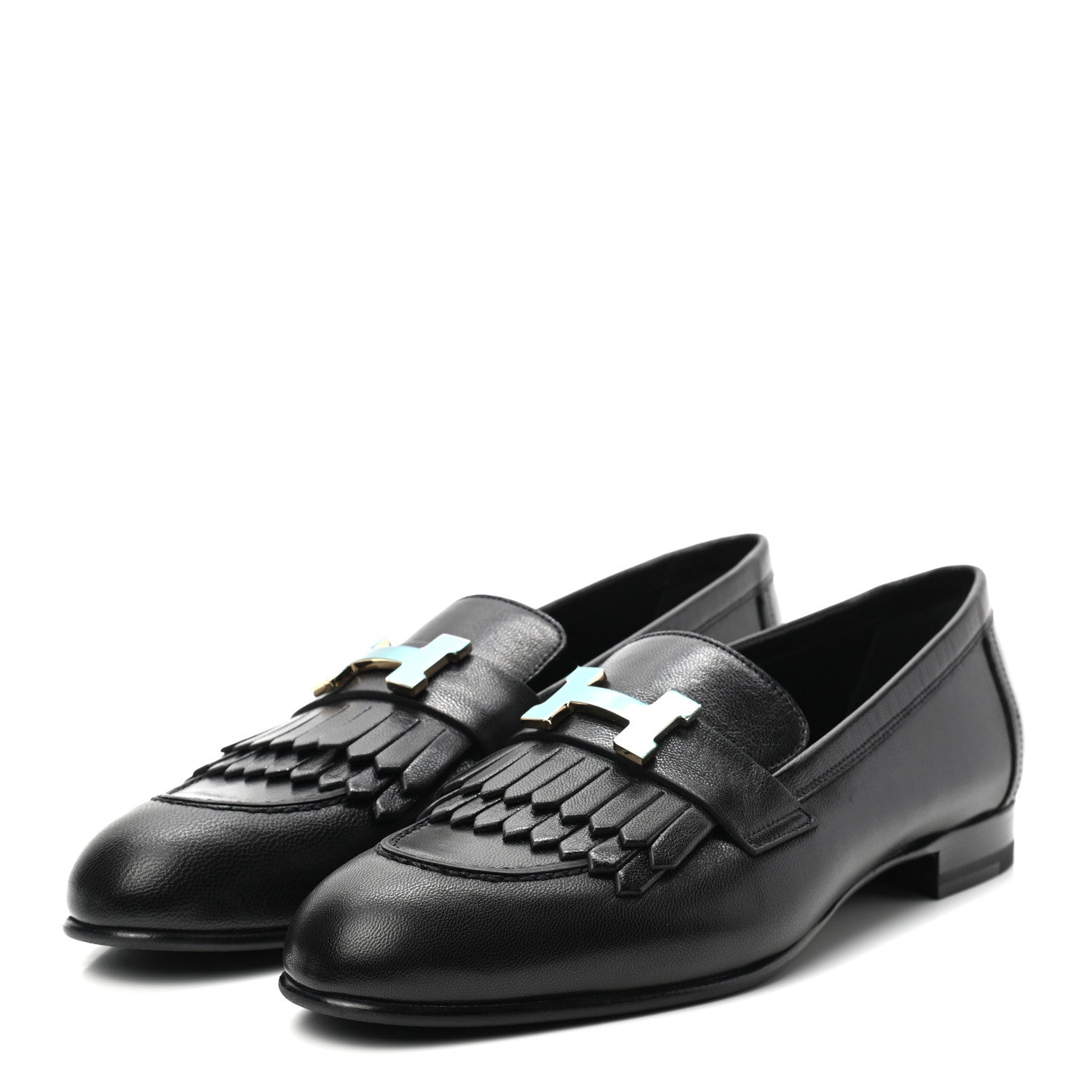 Hermes Goatskin Womens Royal Loafers 37 Black 3 of 8