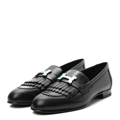 Hermes Goatskin Womens Royal Loafers 37 Black 3 of 8