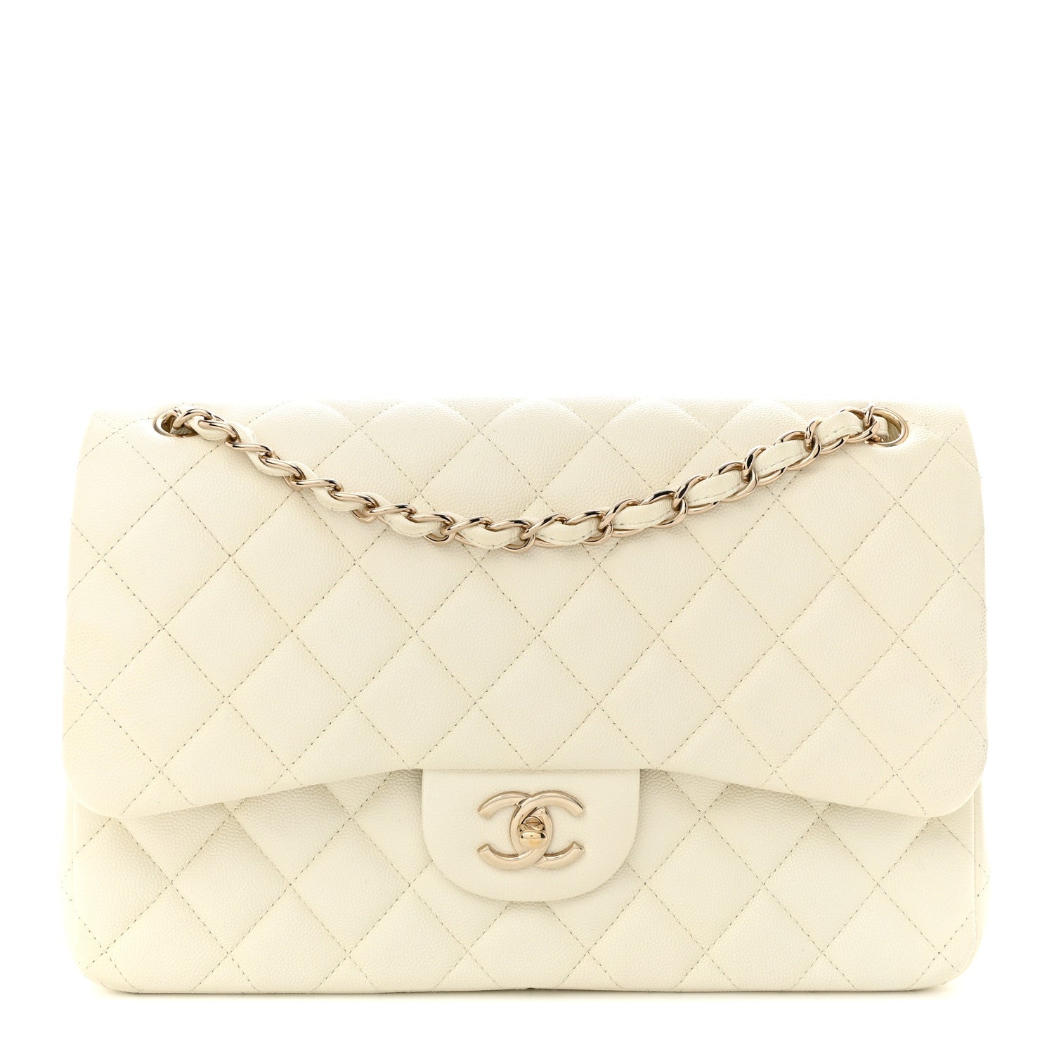 Chanel Caviar Quilted Jumbo Double Flap White 1 of 14