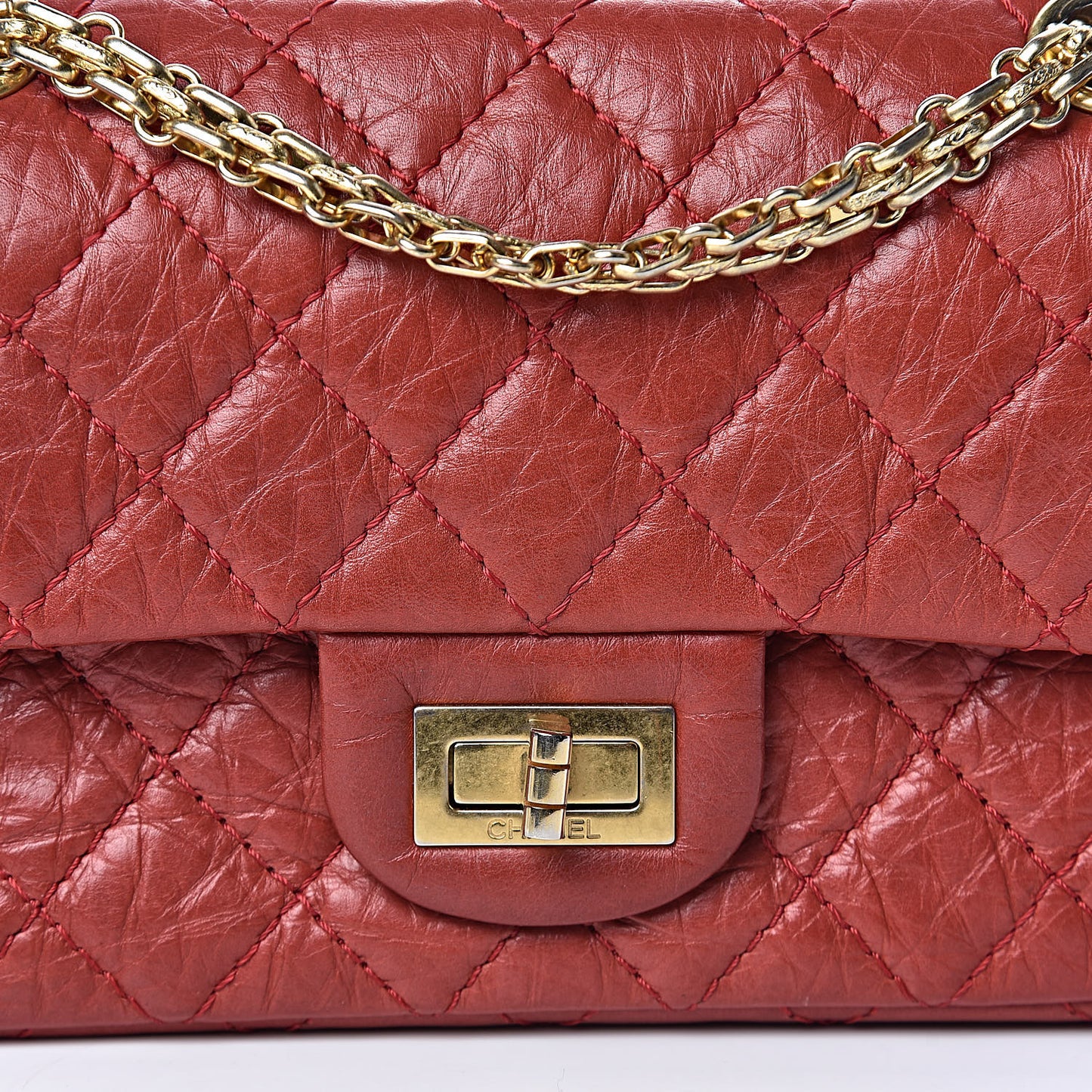 Aged Calfskin Quilted 2.55 Reissue 224 Flap Red