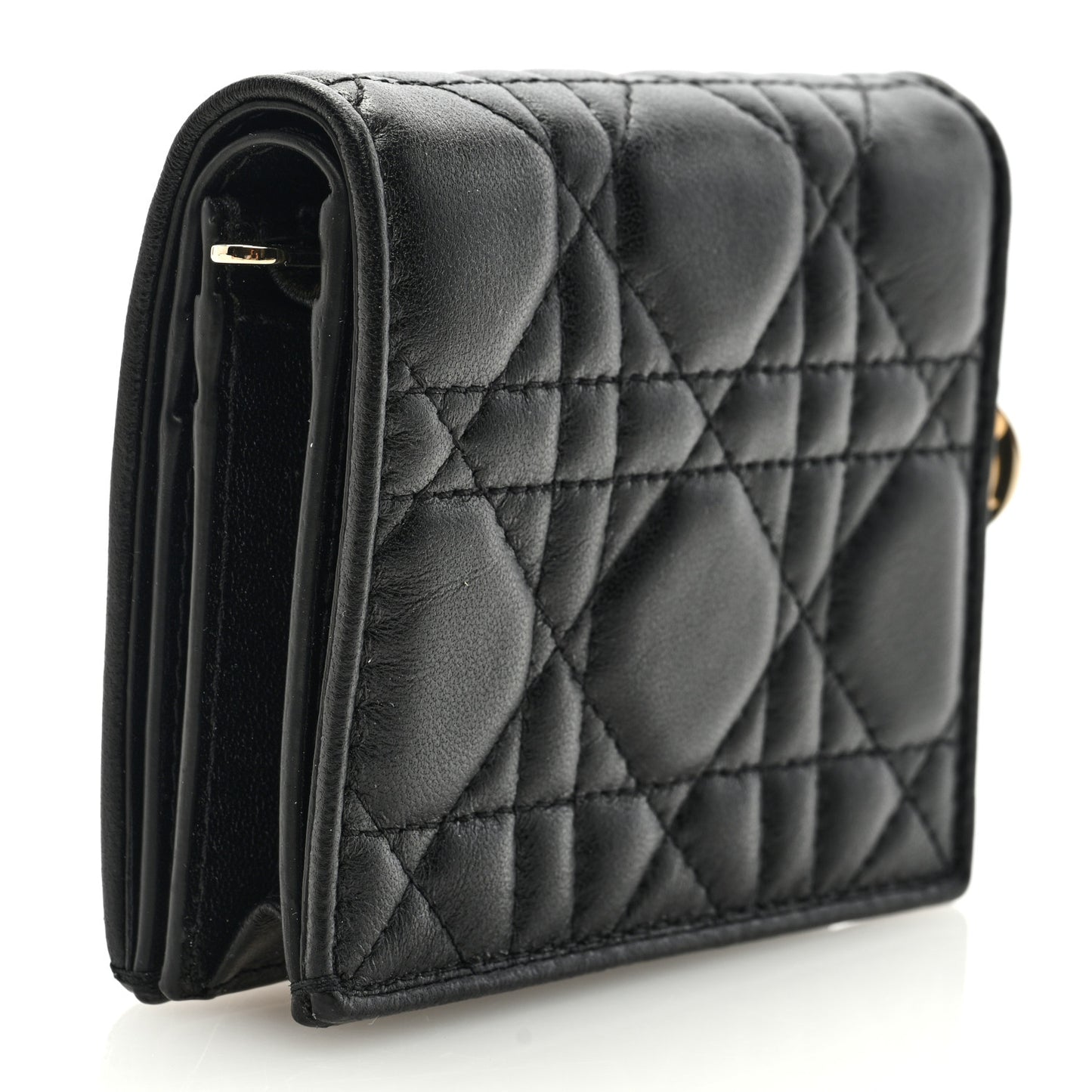 Lambskin Cannage Small Lady Dior Flap Card Holder Black