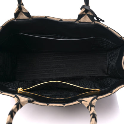 Prada Jacquard Saffiano Triangolo Symbole Embroidered Large Tote Black Corda 5 of 11