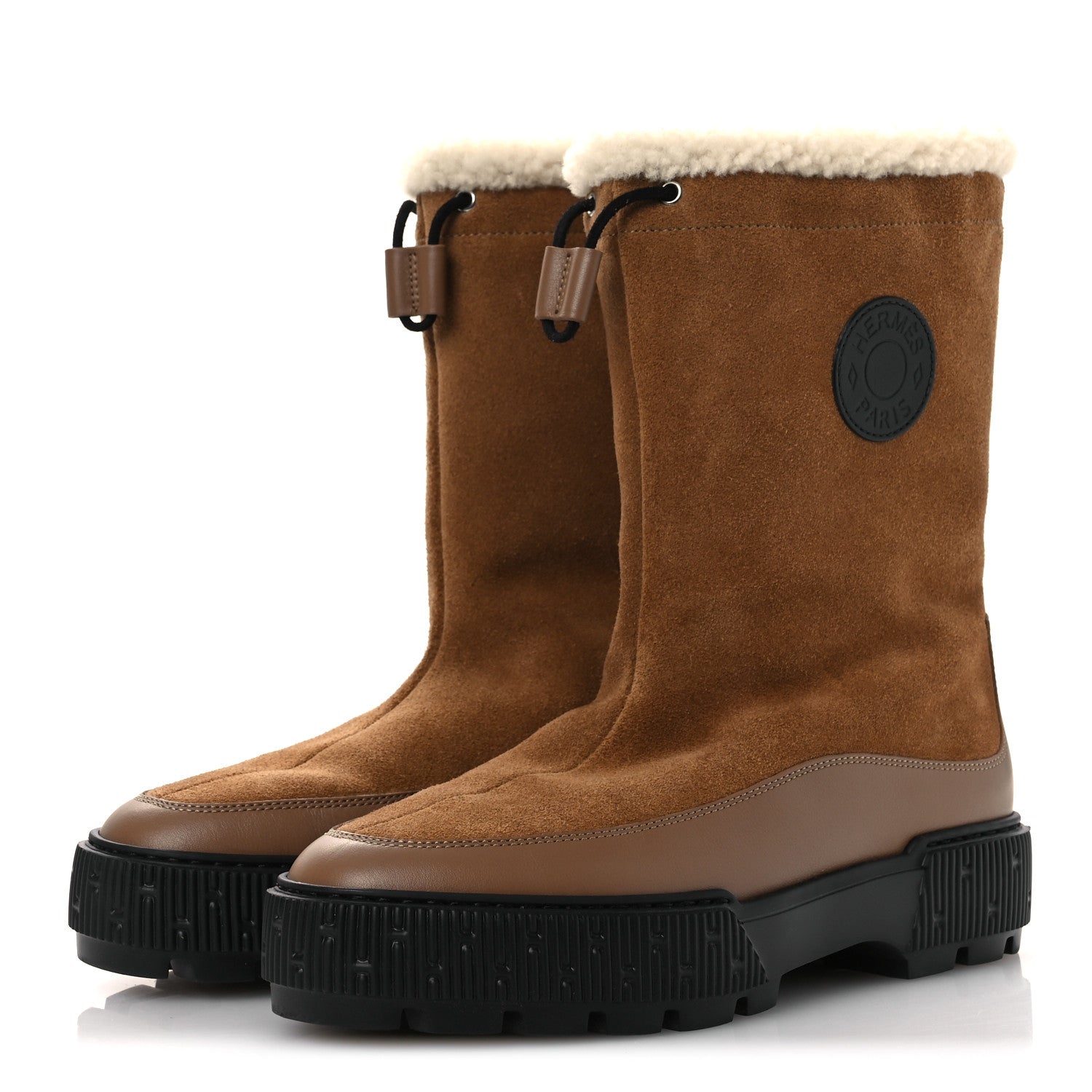 Hermes Suede Shearling Calfskin Womens Journey Ankle Boots 36 Brun Fumé 36 Ecru 4 of 10