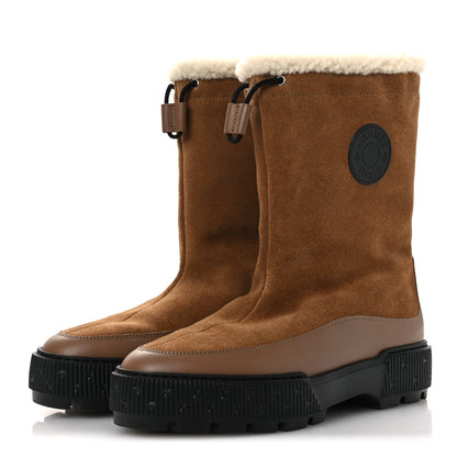 Hermes Suede Shearling Calfskin Womens Journey Ankle Boots 36 Brun Fumé 36 Ecru 4 of 10