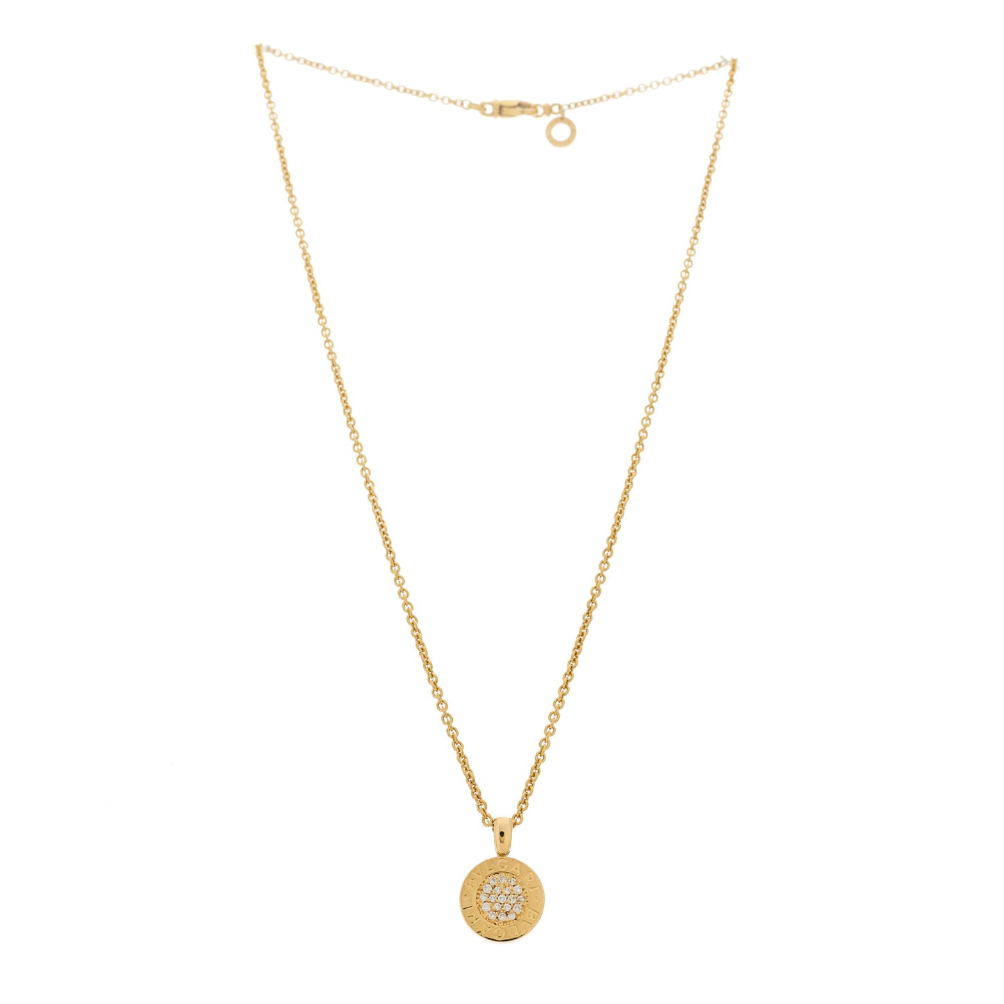 18K Yellow Gold Diamond BVLGARI BVLGARI Pave Pendant Necklace