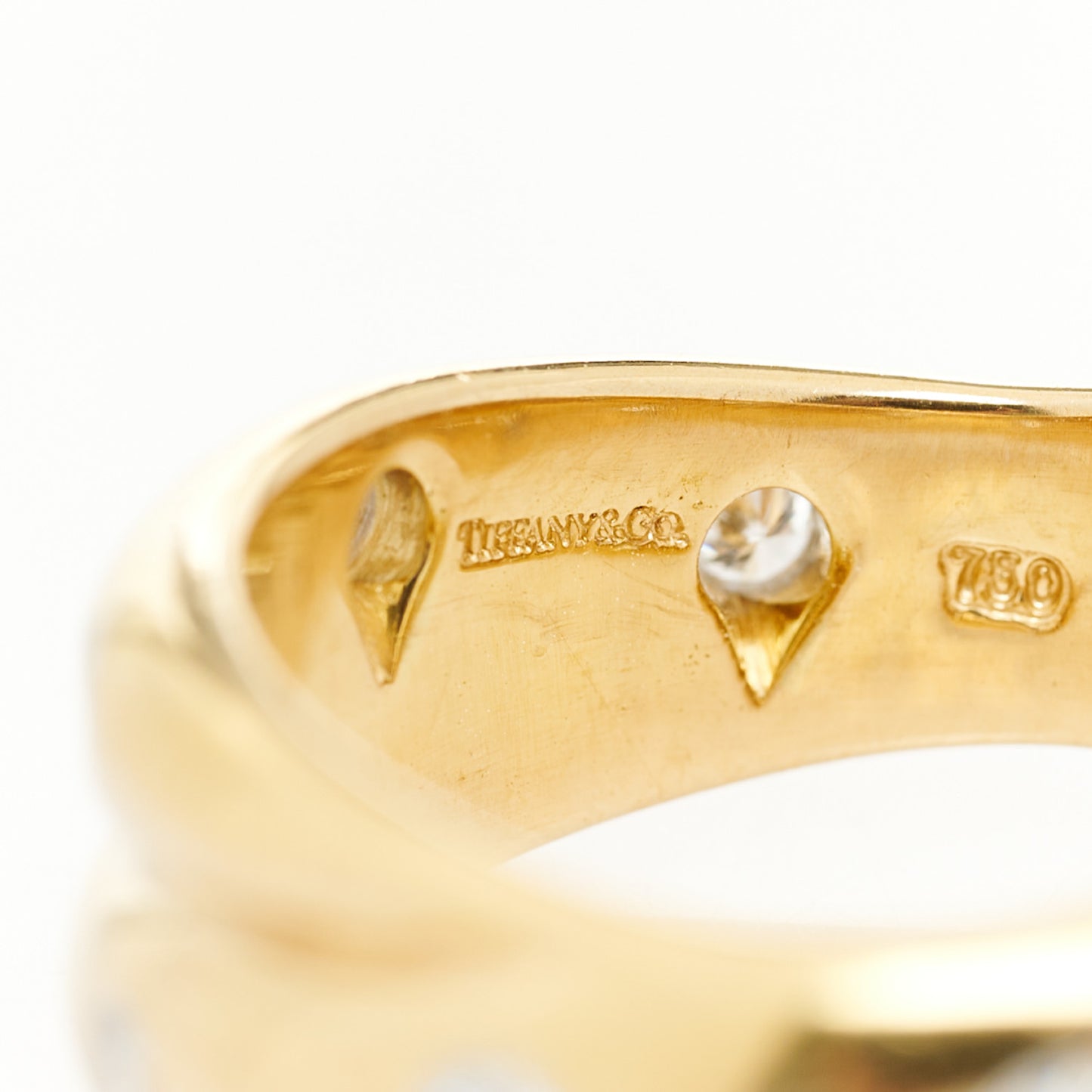 18K Yellow Gold Platinum Diamond Etoile Twist Band Ring 50 5.5