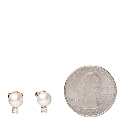Tiffany 18K Yellow Gold Diamond Akoya Pearl 6.5-7mm Signature Earrings 2 of 6