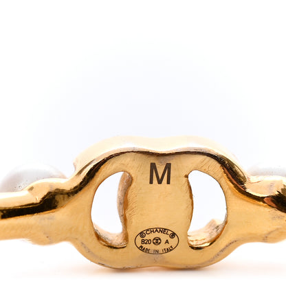 Chanel Pearl CC Cuff Bracelet M Gold Pearly White 4 of 5