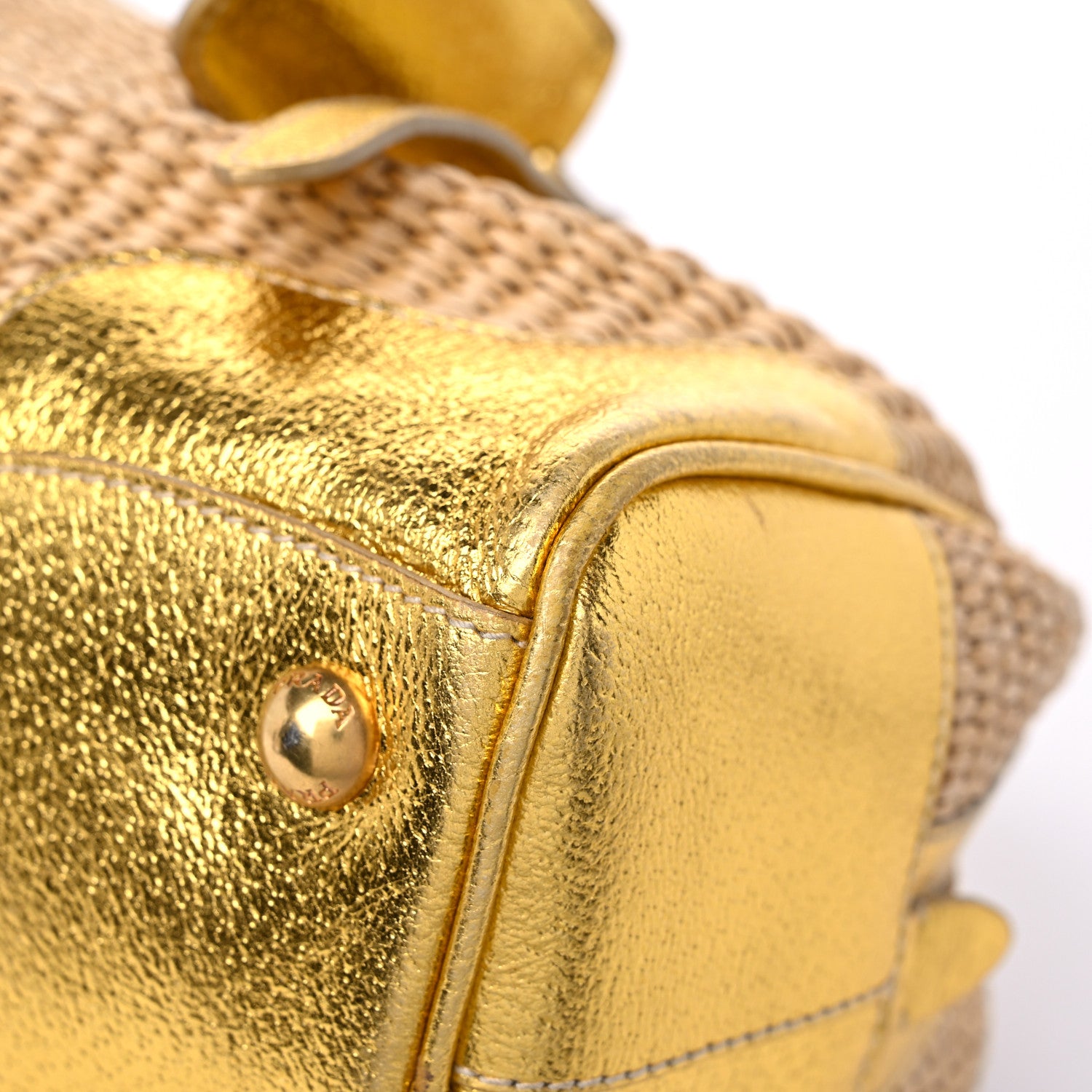 Prada Paglia Cinghiale Frame Tote Naturale Oro 9 of 13