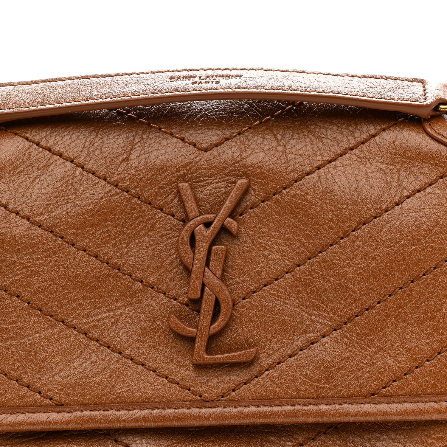 Saint Laurent Crinkled Calfskin Matelasse Monogram Baby Niki Chain Satchel Light Caramel 8 of 10