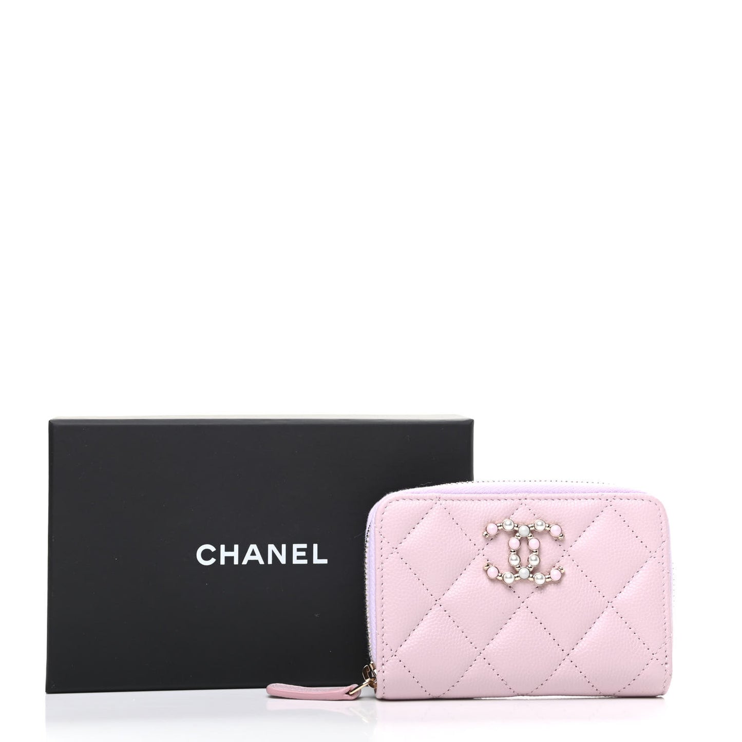 Caviar Quilted Pearl Coco Candy Zip Coin Purse Light Pink