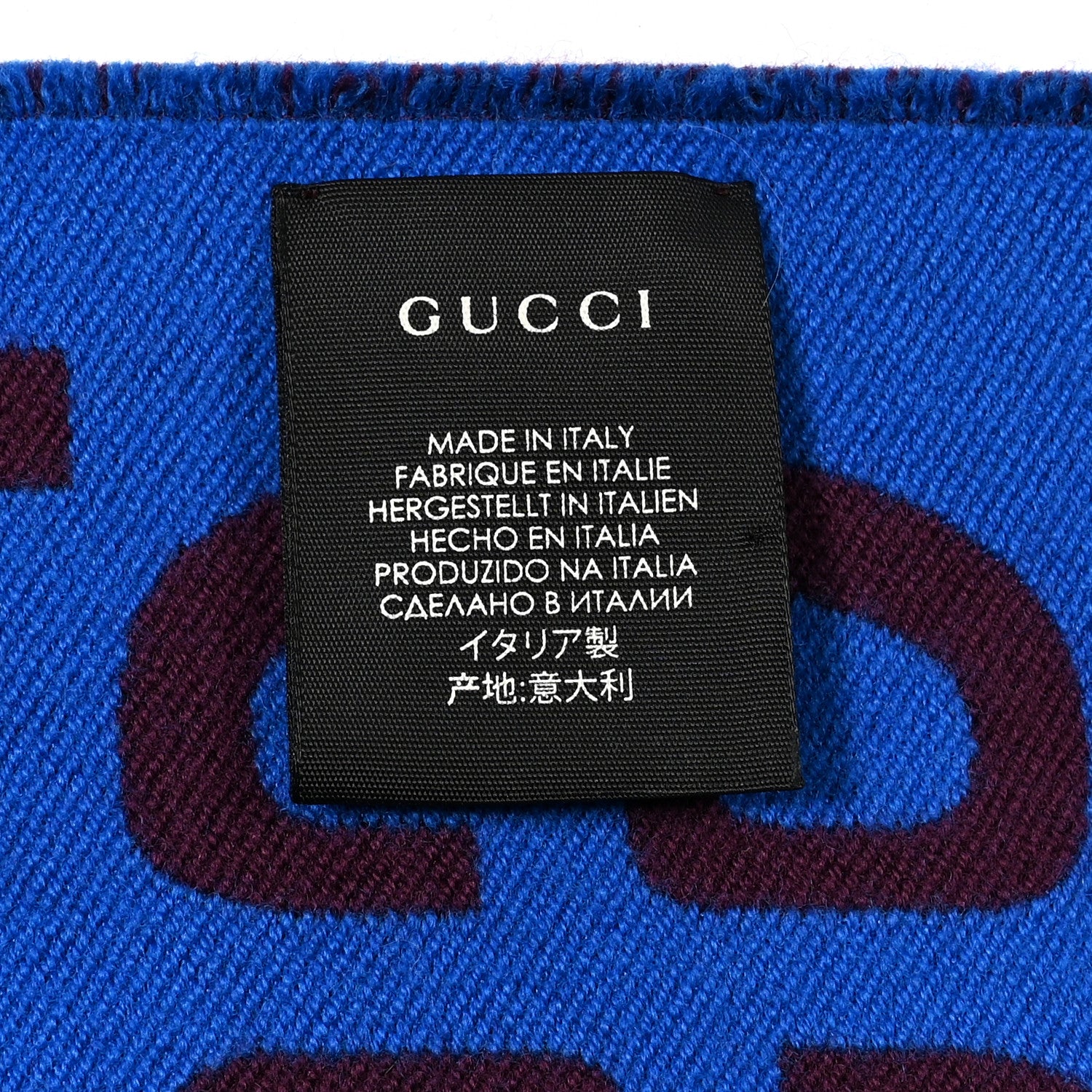 Gucci Silk Wool GG Freedom Monogram Scarf Lacquer Blue 4 of 4
