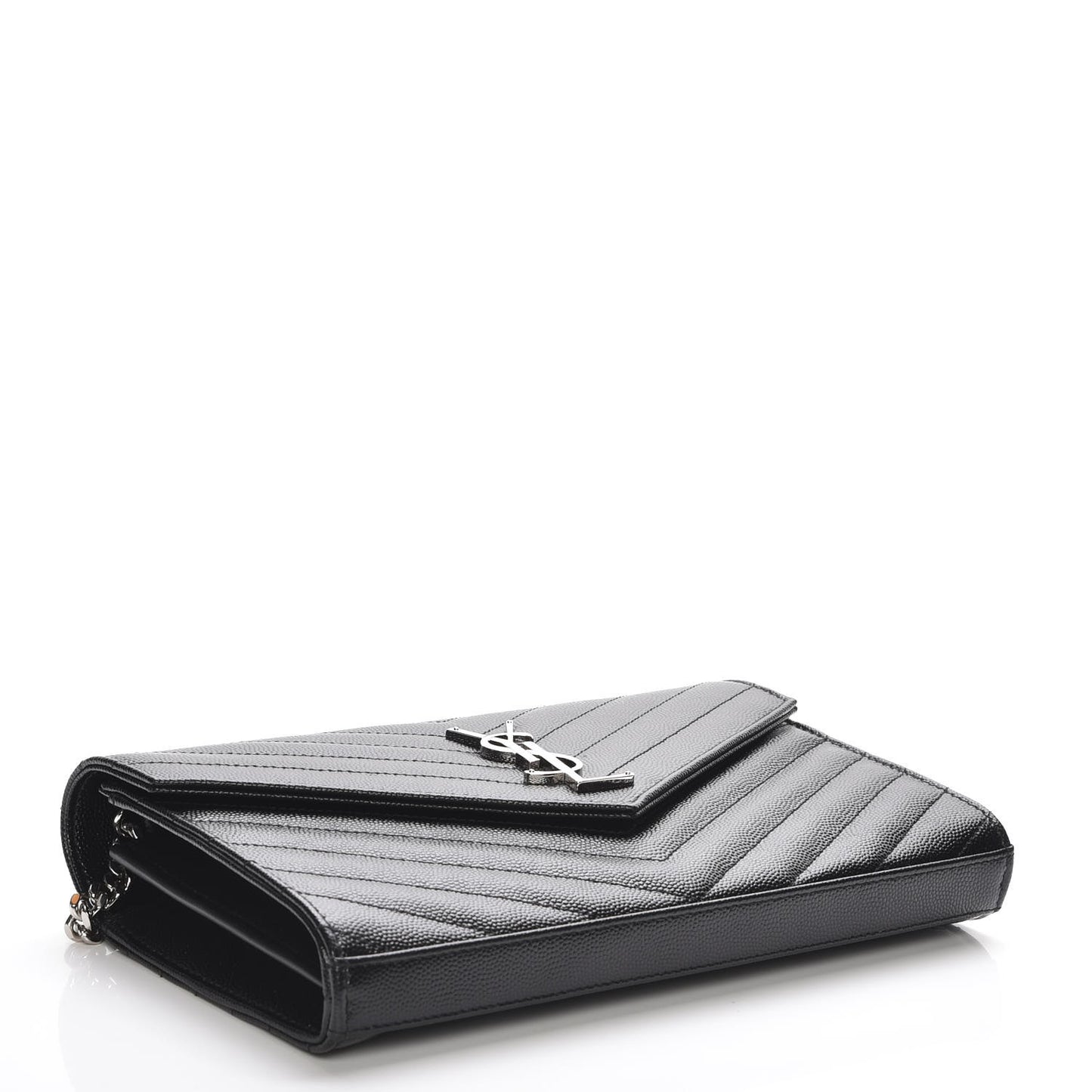 Grain De Poudre Matelasse Chevron Monogram Chain Wallet Black