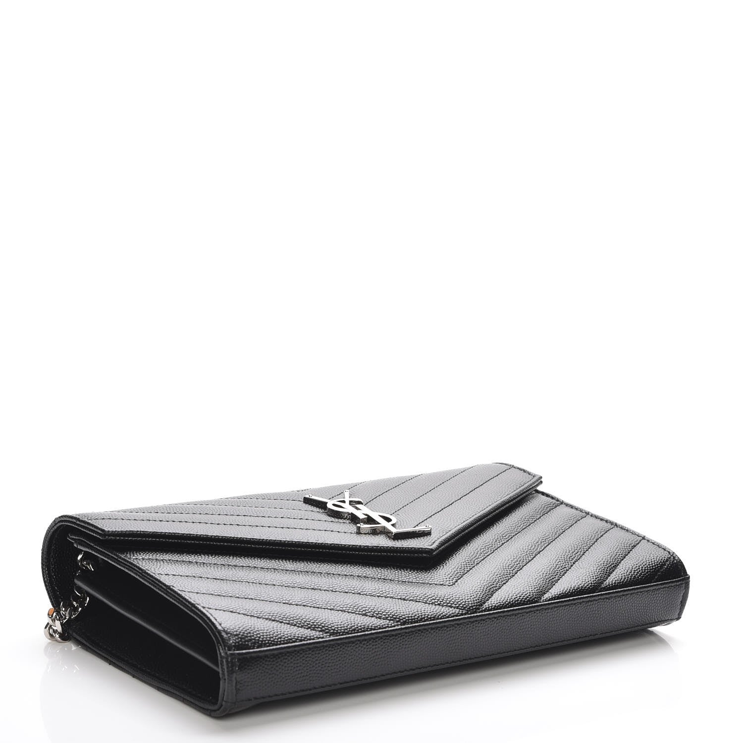 Saint Laurent Grain De Poudre Matelasse Chevron Monogram Chain Wallet Black 4 of 6