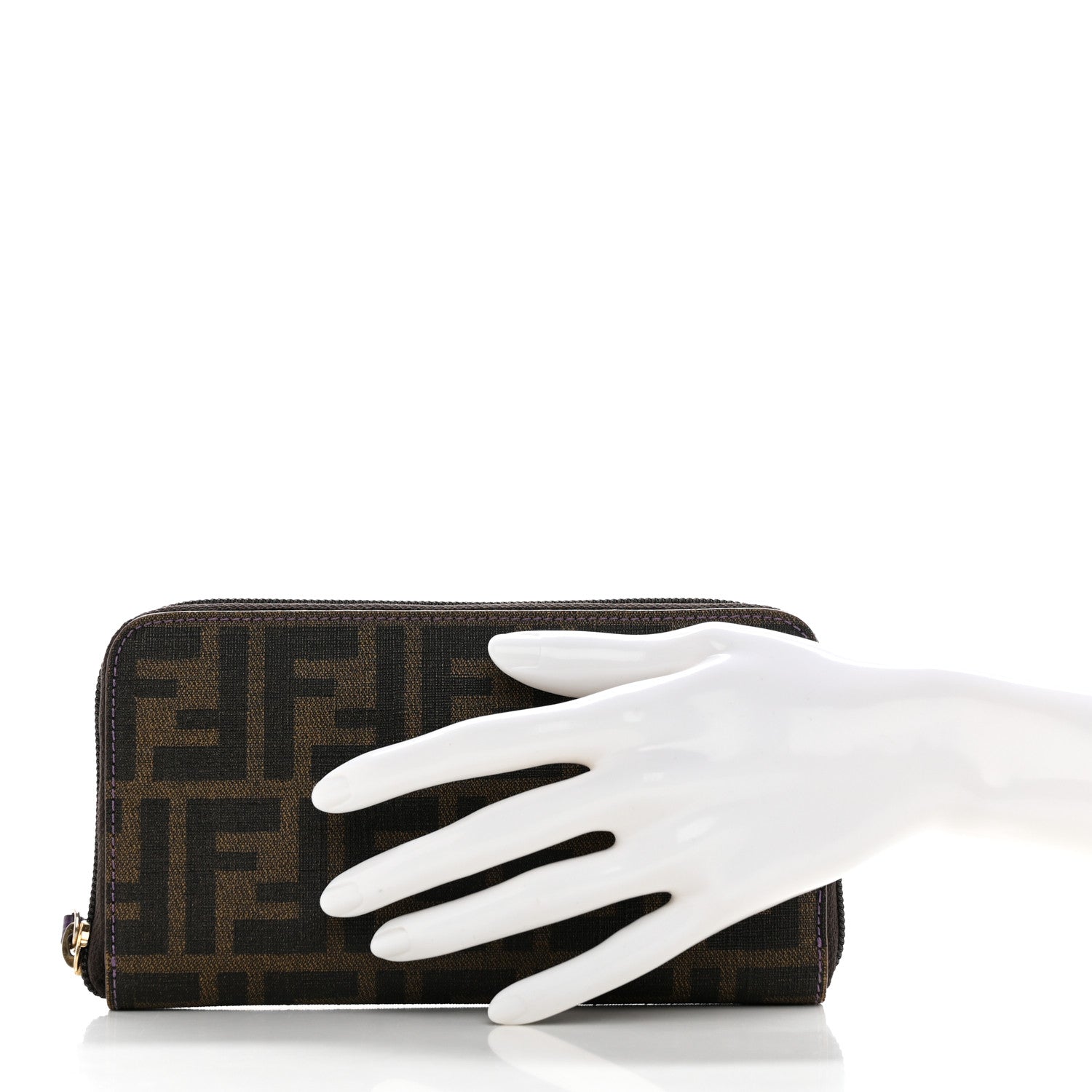 Fendi Zucca Spalmati Vitello Elite Zip Around Wallet Tobacco Viola 2 of 9