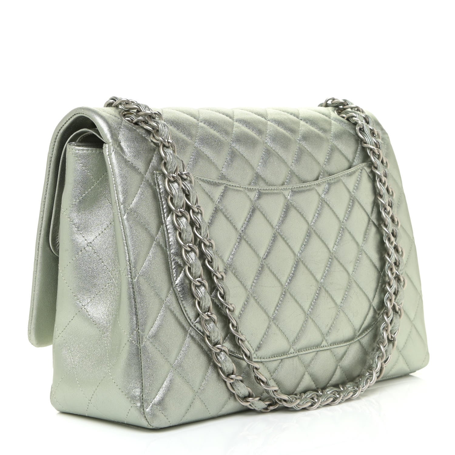 Chanel Metallic Lambskin Quilted Maxi Double Flap Green 2 of 14