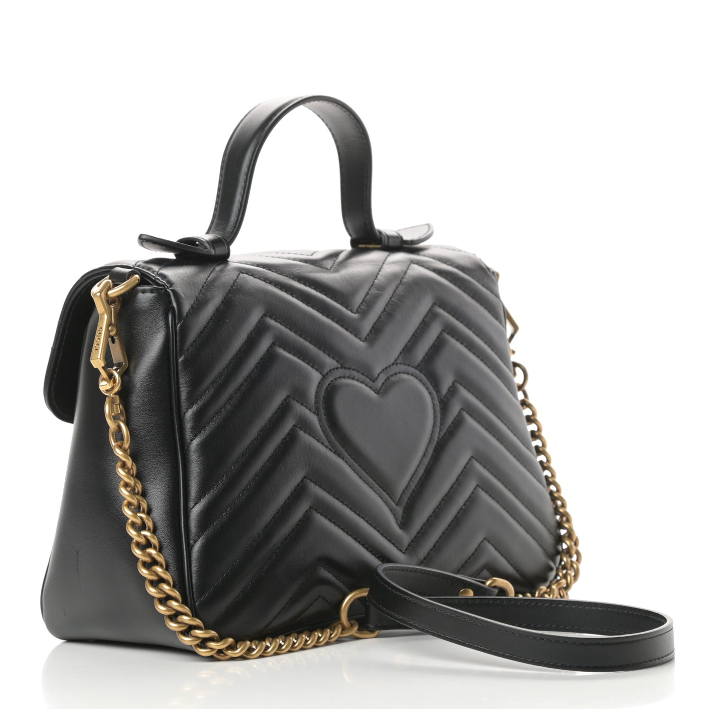 Calfskin Matelasse Small GG Marmont Top Handle Shoulder Bag Black